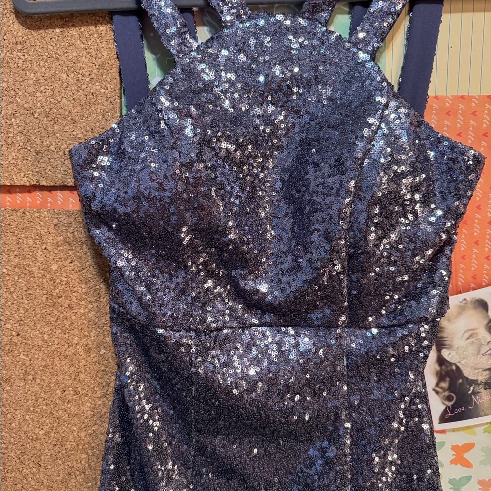 NWT Gorgeous Strappy Mini Dress in Bluish Silver Sequins Sparkle Size Medium - Picture 3 of 10